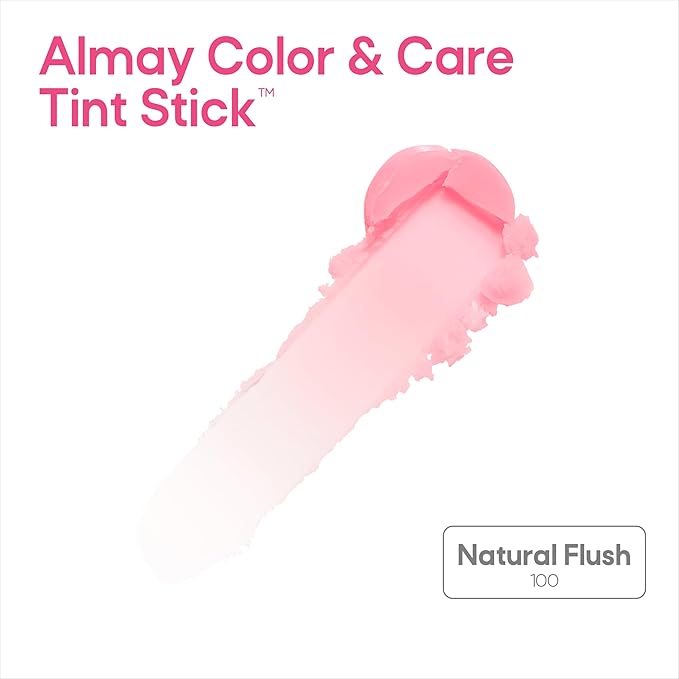 Almay Lip and Cheek Tint, Color & Care Tint Stick, Multi-Use Moisturizing Blush and Lip Color, Dewy Finish, Stocking Stuffer, 100 Natural Flush, 0.25 oz