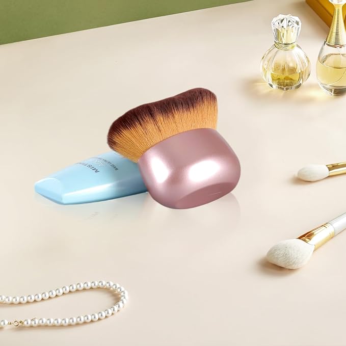 Extra Large Body Makeup Brush Kabuki Brush for Foundation & Bronzer, 75 mm Wide-headed Kabuki Brush Provides More Even&Pretty Application, Sunscreen Face&Back Makeup Brush, Wet & Dry Use (Rose Gold)