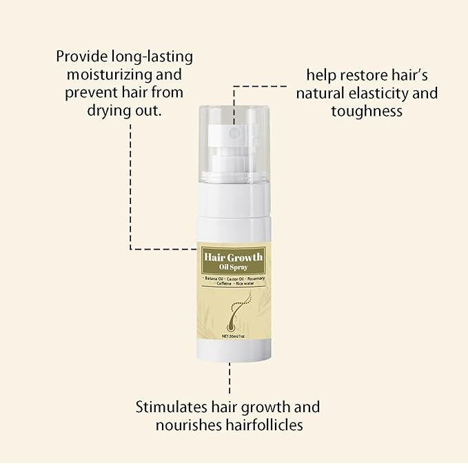 Hair Growth Oil Spray, 2 Pcs Natural Rosemary Batana Castor Oil, Dr. Sebi Approved, Vegan Hair Growth Thickening for Women Men Thinning Hair Regrowth (Beige)