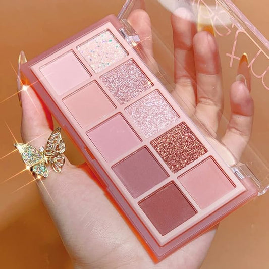 Go Ho 10 Colors Eyeshadow Palette,Matte&Glitter&Shimmer Eyeshadow Makeup,Pink Powder Light Pink Eye Shadow Shades,Naturing-Looking,Waterproof Eye Shadow Palette Makeup,03