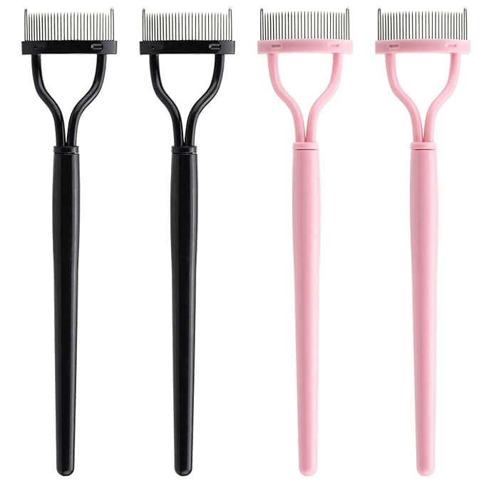 4 Pcs Eyelash Separator Tool Mascara Brushes Eyelash Comb Separator Definer Lash Comb for Combing, Separating Lashes - Pink&Black