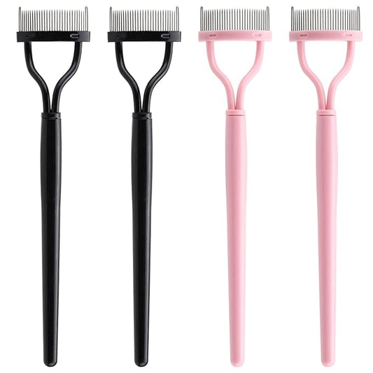 4 Pcs Eyelash Separator Tool Mascara Brushes Eyelash Comb Separator Definer Lash Comb for Combing, Separating Lashes - Pink&Black