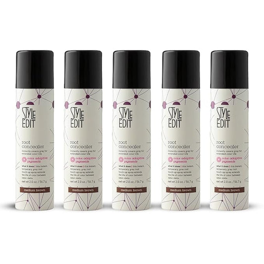 Style Edit Root Concealer Touch Up Spray - Instantly Covers Greys And Roots - Professional Salon Quality Grays Cover Up Hair Products for Women Medium Brown 2 Ounce PACK OF 4 PLUS 1 FREE (Total Of 5)