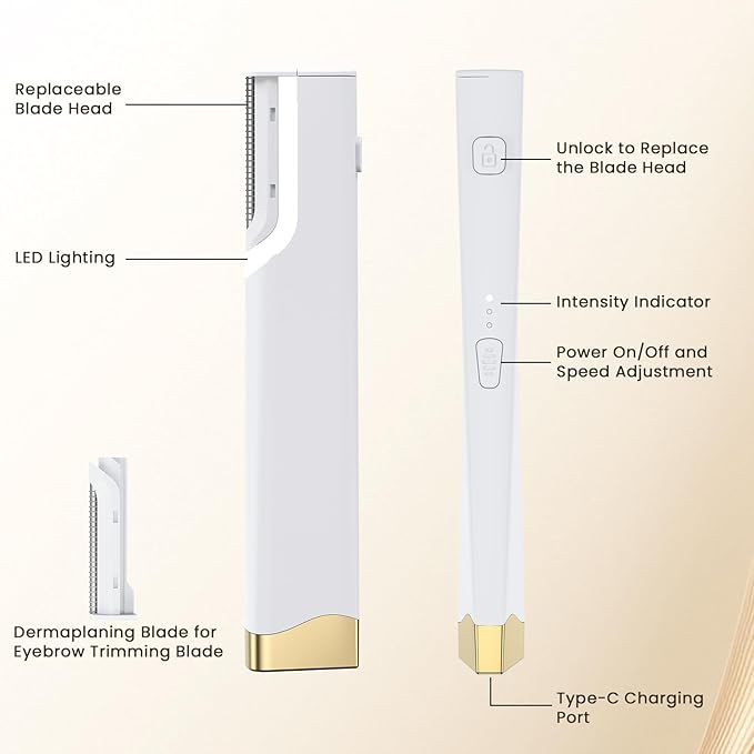 Sonic Dermaplane Razor for Women Face, Three-Speed Rechargeable Dermaplane Razor with 5 Refill Blades, Facial Hair & Peach Fuzz Remover for Women,Sonic Dermaplaning Tool
