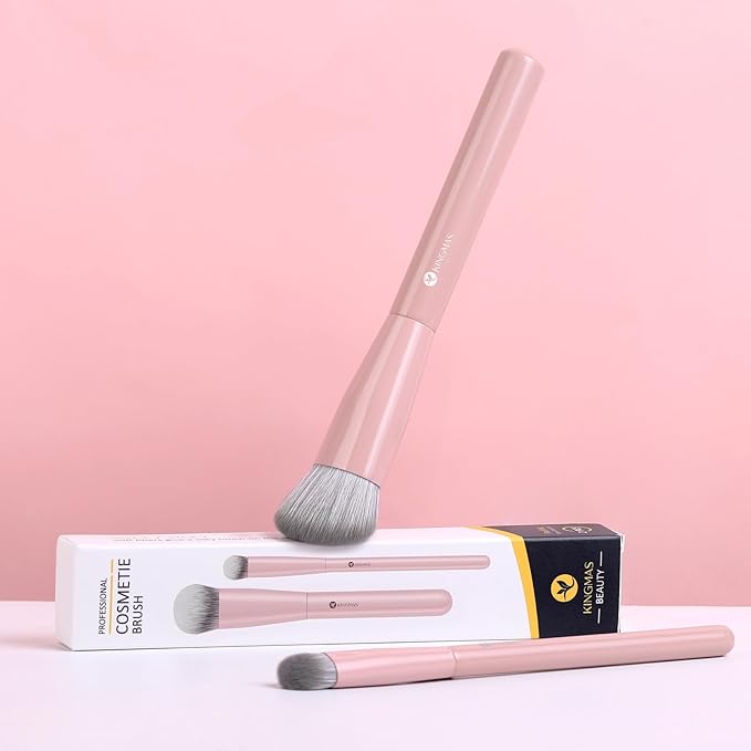 KINGMAS Foundation Makeup Brushes, Angled Kabuki Concealer Brush Under Eye Nose Contour Brush for Liquid Cream Powder Blending Buffing (Pink)