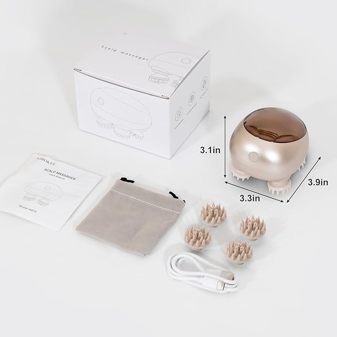 Electric Scalp Massager, Portable Head Stress Relax,IPX7 Waterproof Rechargeable Head Massager Scalp Stress Relax, Body for Deep Cleansing, Relief, Hair Growth (Gold)