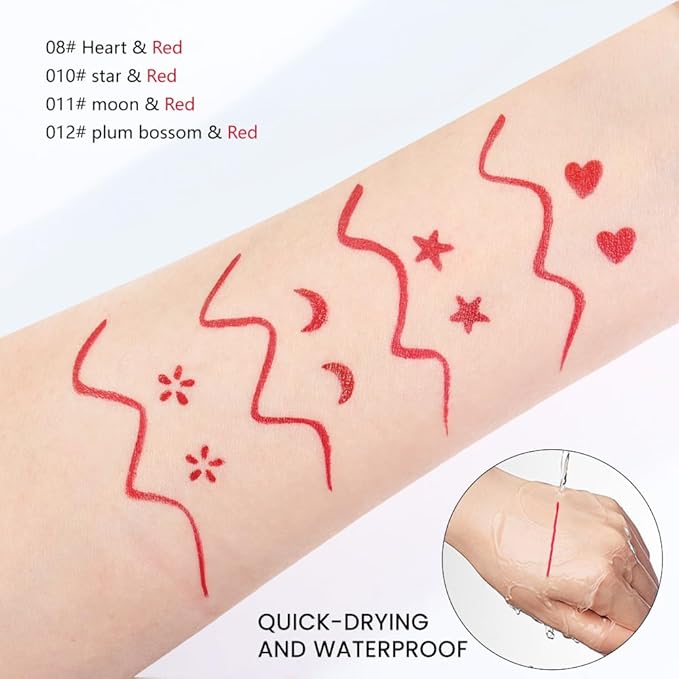 evpct 1Pcs 2-in-1 Red Colored Winged Eyeliners Stamp, Red Stars Face Stamps Makeup, Waterproof Eyeliner Eye Stamp Liners Tool Set Kit for Womem, Wing Eyeliner Stamp Figures Tool Wingliner Shapes, 10#