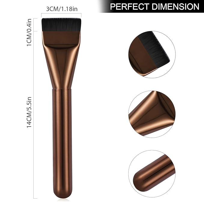 Flat Foundation Brush for Liquid Makeup,14CM Premium Fast Flawless Flat Top Kabuki Makeup Brushes Face Cosmetics Concealer Brush for Liquid, Blending, Powder, Cream, Powder, Blush, Buffing Brown
