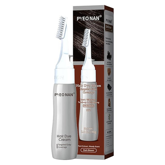 Natural Plant Extracts Unisex Hair Dye Cream, Targeted Gray Coverage, Root/Sideburns Touch-up & Full dyeing, without Blending, 2-in-1 Grey Coverage & Haircare (Dark Brown, 1 Count)
