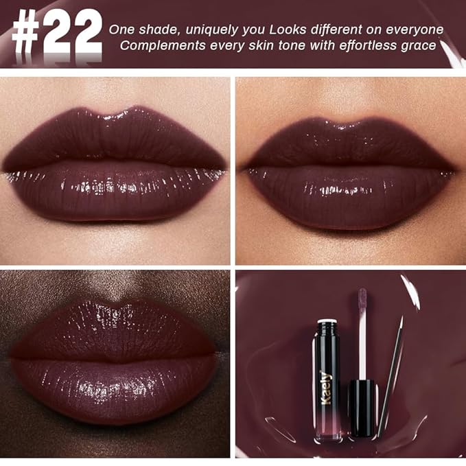 Kaely Longwear Shine Lipstick for Women, Highly Pigmented Liquid Lip Color Makeup, Non-Transfer Lip Gloss Stain Waterproof Smudge Proof 24 Hour, Glossy Finish, Vegan & Cruelty-free, 22 CHOCOLATE