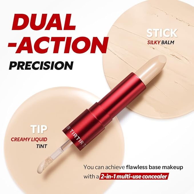 TIRTIR Glide&Hide Blurring Concealer - Creamy texture, Conceals dark circles and wrinkles, Dual formula (liquid tip & balm stick), Long-lasting wear, Korean Makeup, #8W, 0.28 Oz