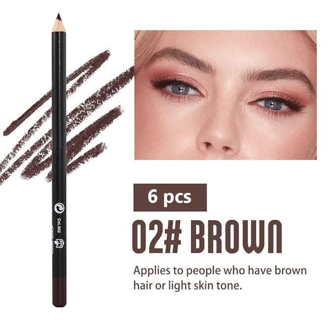 6Pcs Brow Pencil Set with Sharpener – Wooden Hard-Core Eyebrow Pencils, Perfect for Eye Brows and Eyeliner, Waterproof & Sweat-Proof for Beginner makeup (6PCS*Coffee)
