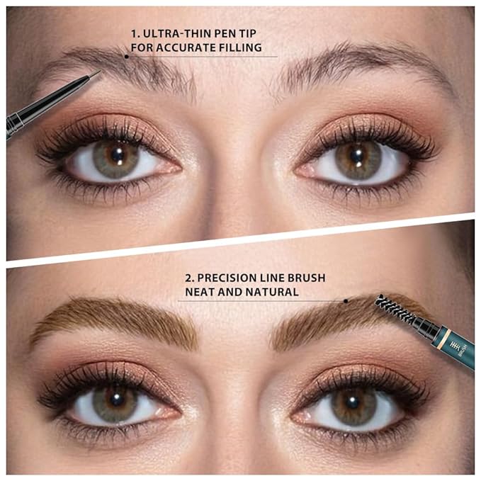 Fine Tip Eye Brow Pencils for Women, Ultra-Fine Mechanical Pencil with Eyebrow Brush,Draws Tiny Brow Hairs, 3 Pcs Waterproof Dual-Sided Defines, Fills Brows, Shapes, Contours, Combs-Dark brown
