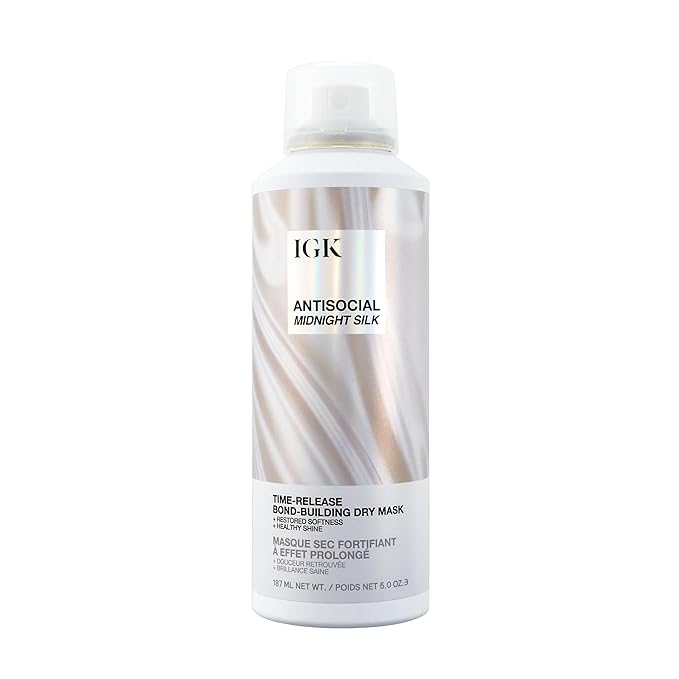 IGK Antisocial Midnight Silk Bond-Building Dry Hair Mask – No-Rinse Leave-In Treatment with Vegan Silk Protein – Limited Edition Design, 5 oz