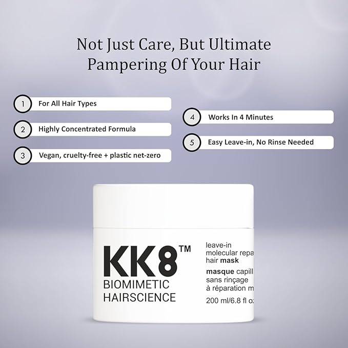 KK8 Biomimetic HairScience Leave-In Molecular Repair Hair Mask, Professional Strength Treatment for Frizz Control and Breakage, 500g/17.6 oz