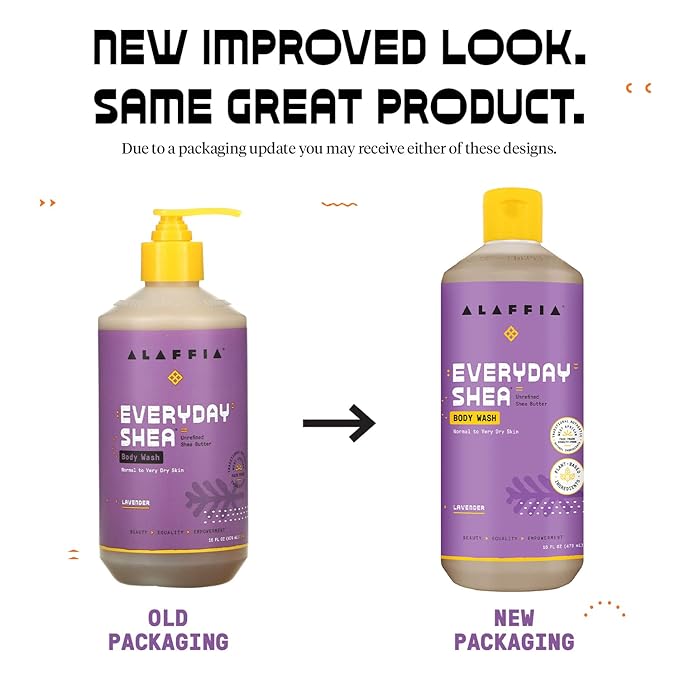 Alaffia Everyday Shea Body Wash, Naturally Helps Moisturize and Cleanse Without Stripping Natural Oils with Fair Trade Shea Butter, Neem, and Coconut Oil, Lavender, 2 Pack - 16 Fl Oz Ea