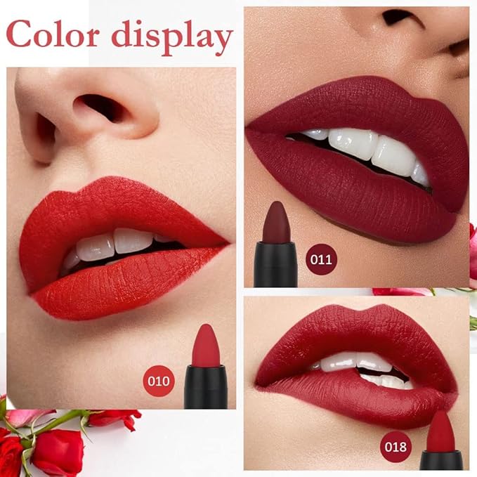 Generic Deep Dark Red Matte Lipstick and Lip Crayon Liner Pencil Pen Set for Women Lip Stain Long Lasting Waterproof labiales (3, 10&11&18)