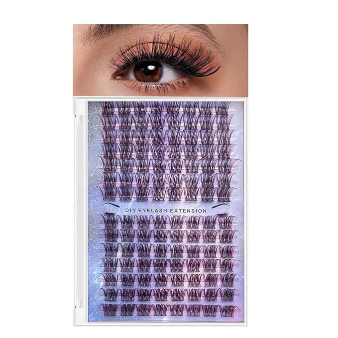 Colored False Eyelashes DIY Lash Clusters Kit Lash Extension Kit Natural Volume Lash Extensions Wispy Eyelash Clusters Individual Lashes Kit D Curl 9#(Black&Rose Red)