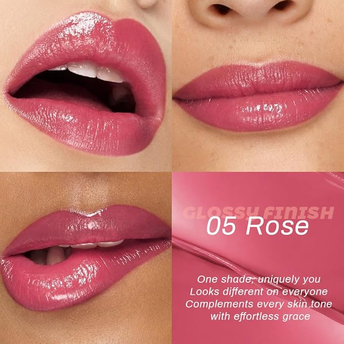 evpct Rose Honey Lipstick Tinted Lip Balm, Sheer Hydrating Shine Tinted Lipstick for Women, Moisturizing Lip Color, Nourishing Tinted Lip Balm Plumper Gloss Stain, Glossy Shiny Finish, 05 Rose
