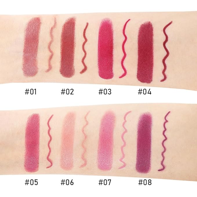 2-in-1 Dark Purple Matte Lip Liner & Lipstick Combo Set,Lips Kit with Lip Liner Lip Stains Long Lasting Waterproof Smudge Proof for Older Women 24 Hours Lipliners Pencil Lipstick Makeup Gift Kit