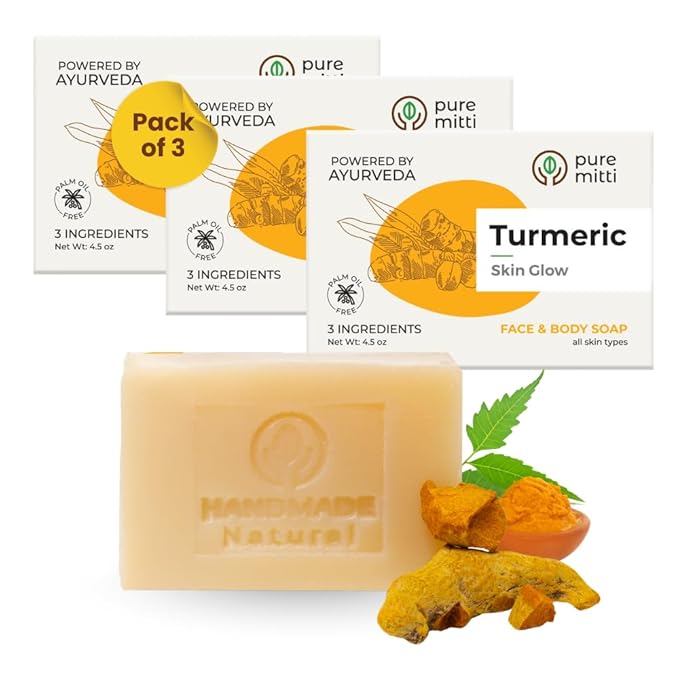 Turmeric Face, Body Bar Soap 4.5 oz, 3 Pack | Herbal Cleansing Bar with Coconut Oil, Castor Oil | Gentle Bath Soaps for Face Wash, Body Wash | Turmeric Soap for Daily Use, All Skin Types