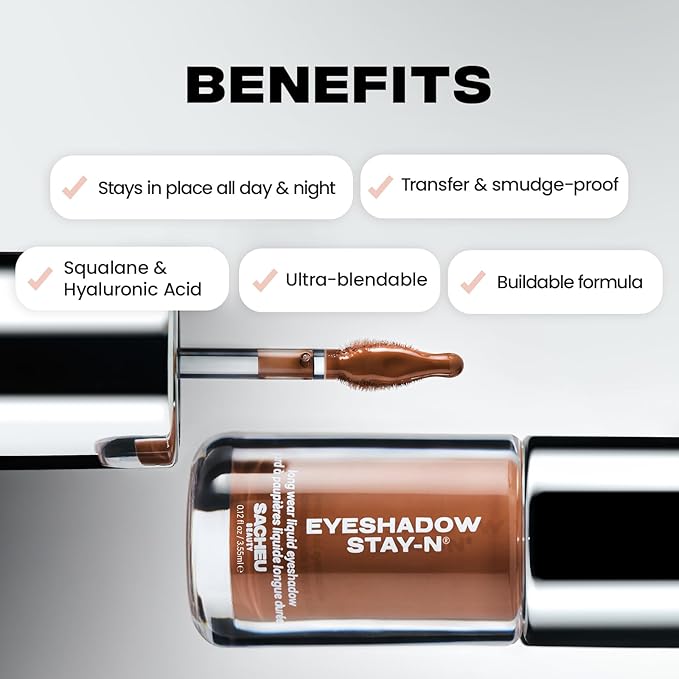 Sacheu Liquid Eyeshadow STAY-N Longwear Eye Makeup — Buildable Highly Pigmented & Blendable Eye Shadow Cream in Matte & Shimmer Finishes, Sun-LIT