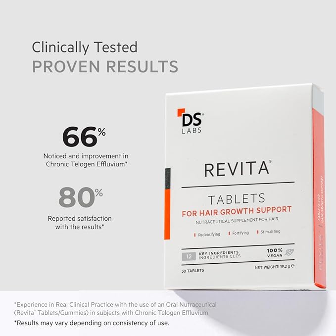 DS Labs Revita Hair Density Support Tablets - Daily Hair Wellness Supplement with Biotin, Zinc, Iron, Vitamin D, Magnesium & Melatonin, for Men & Women, 30 Tablets