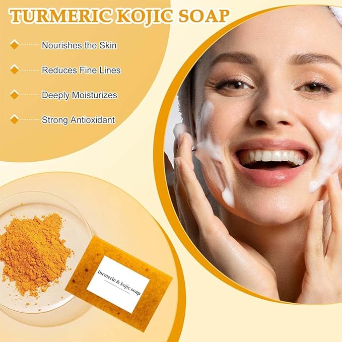 Lemon Turmeric Kojic Soap,Natural Handmade Soap,Turmeric Soaps Bar for Face and Body, Smooth Skin Tumeric Soapes,Deep Cleansing Soaps for Men & Women (2 PCS)