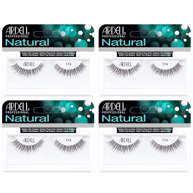 Ardell Lashes Natural 174 - Lightweight, Natural Looking False Eyelashes, Long-Lasting Strip Lash for Everyday Wear, 4 Pack