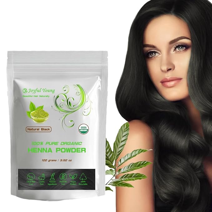 100% Organic Henna Hair Color – Natural, Chemical-Free Hair Dye for Rich, Vibrant Color & Gloss – Grey Coverage, Safe for All Hair Types, Vegan Non-Toxic, Herbal Hair Treatment (NATURAL BLACK)