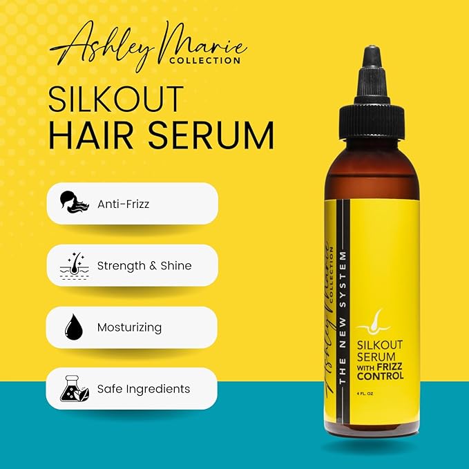 The Hair Diagram - Ashley Marie Silk Out Serum with Frizz Control - Natural Ingredients - Strengthening Hair Serum - High Shine & Heat Protectant Formula - Color Safe - Paraben & Sulfate Free - 4oz