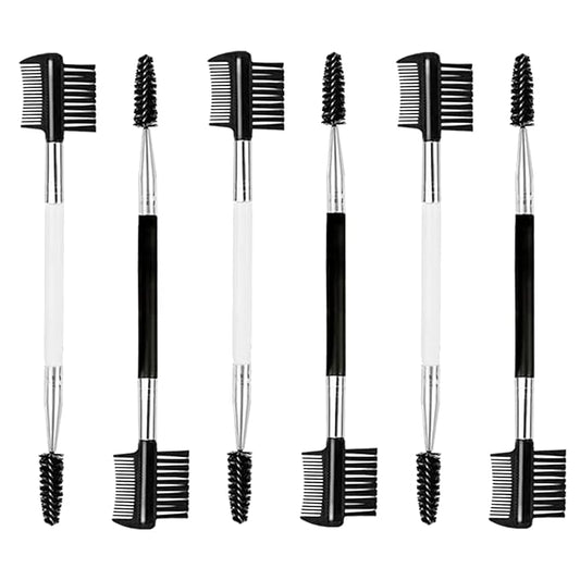 6PCS Eyebrow Eyelash Brush 3 Head Eyelash Comb Double Head Brush Makeup Grooming Tool Cosmetic (White+Black)