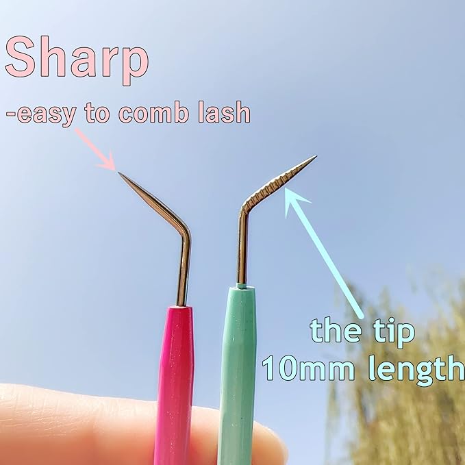 Metal Lash Lift Tool Set 2 pcs, Upgrade Eyelash Separate Tools With Groove Like Y Brush, Lash Comb Mini Size For Females Small Hand Popular Eyelash Lifting Stick Pink + Blue - Reusable 1000 Usage
