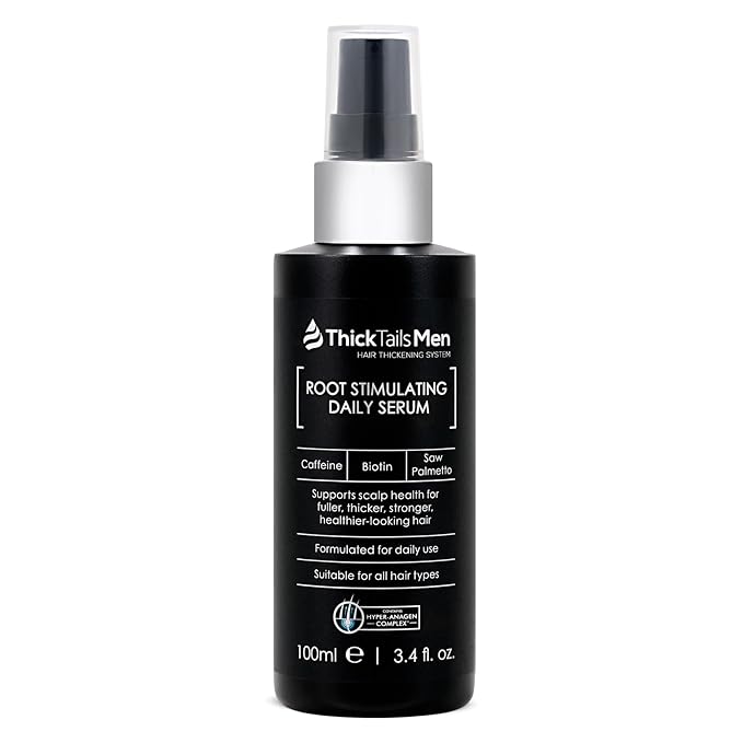 ThickTails Men’s Root Stimulating Leave-In Serum for Thicker, Fuller-Looking Hair – Daily Vegan Hair Strengthener with Biotin, Caffeine & Saw Palmetto – Lightweight, Fast-Absorbing Formula