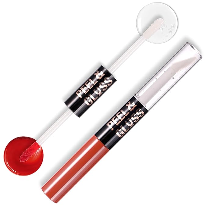 Liquid Lipstick with Clear Lip oil, Dual-Ended Peel-Off Lip Gloss, Long-Lasting Water-proof Lip Gloss (Red)