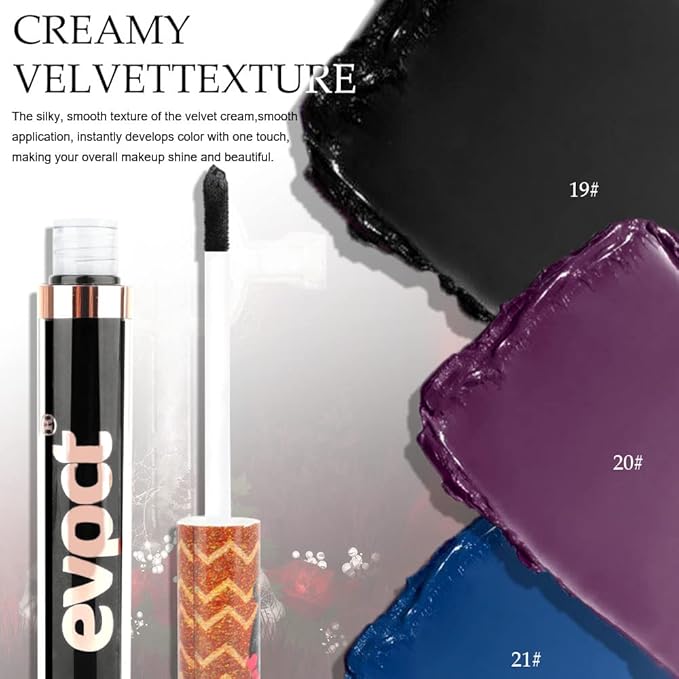 evpct 3Pcs Dark Blue Black Purple Matte Liquid Lipsticks Lip Gloss Stain Makeup Sets Smudge Proof, Skull Face 24 Hour Long Lasting Liquid Matte Lipstick Waterproof labial mate larga duracion 24