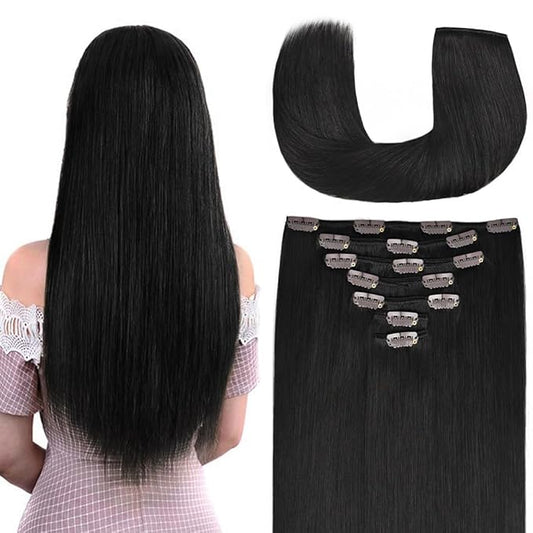 22 Inch Clip-in Hair Extensions Remy Human Hair for Women - Soft Handmade Real Human Hair Clip in Extensions, Straight, Thick, 165g 7pcs Jet Black #1 Color