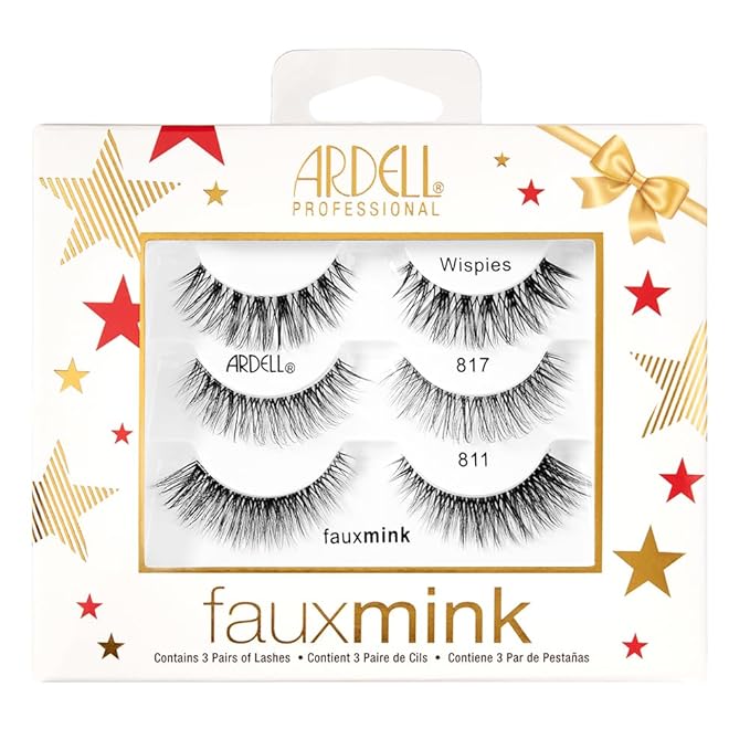 Ardell Faux Mink Lashes – Natural Look False Eyelashes, Wispy Lashes with Invisiband, Wispies, 817 & 811, Soft & Fluffy Lash Strips, Holiday Gift Set, 3 Pairs