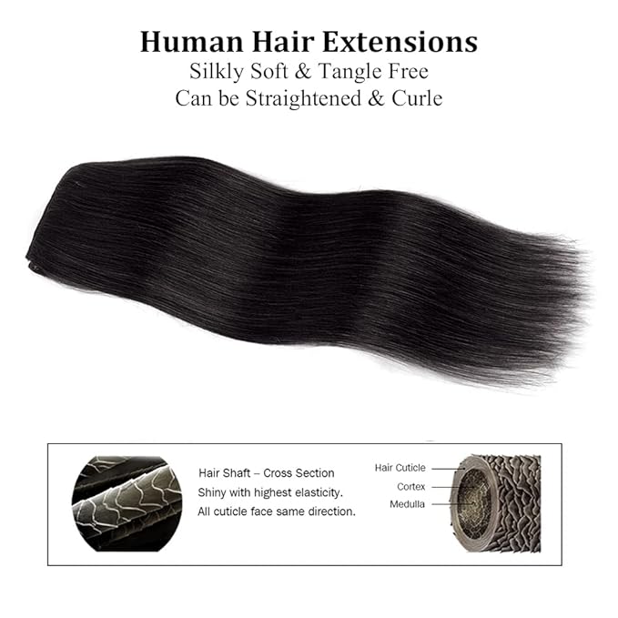 14" Clip in Hair Extensions Remy Human Hair for Women - Silky Straight Human Hair Clip in Extensions 50grams 4pieces Natural Black #1B Color