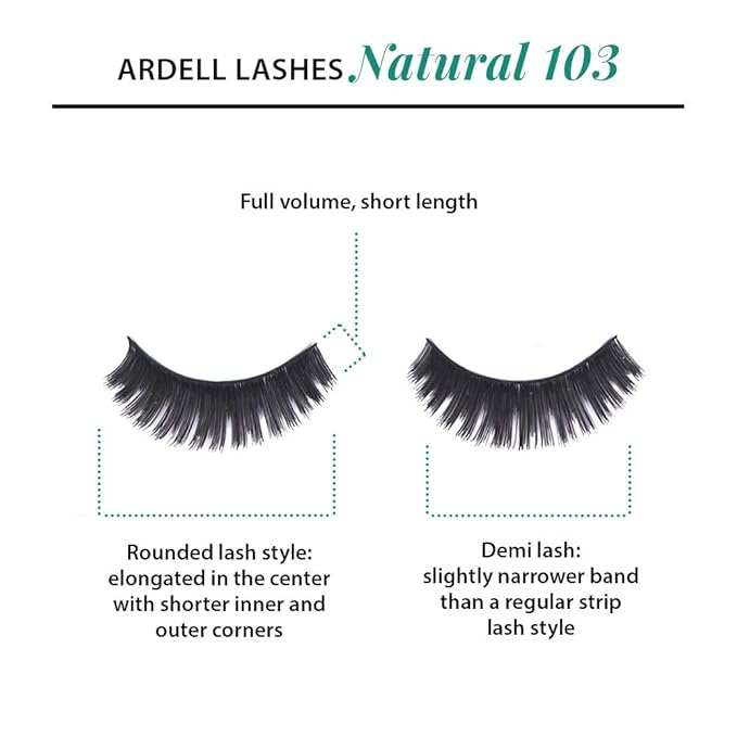 Ardell Natural Lashes False Eyelashes, 103 - Black, Soft & Lightweight, Comfortable Strip Lashes, 4 Pack