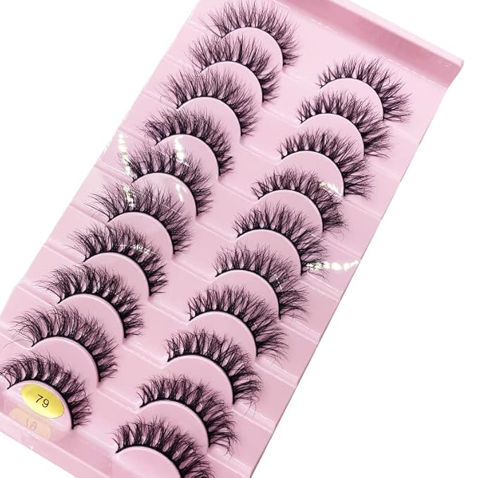 HBZGTLAD New 10 Pairs 3D Mink Lashes False Eyelashes Handmade Wispy Fluffy Long Lashes Natural Eye Makeup Tools Eye Lashes(79-10pairs)