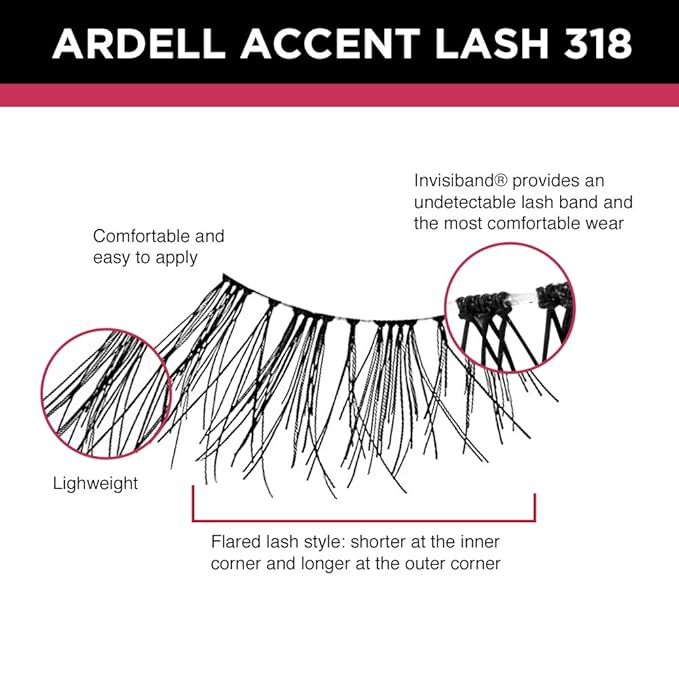 Ardell Accent Half Lashes 318 - Short Wispy Natural Looking Cat Eye Half Lashes for Everyday Wear, 4 Pack