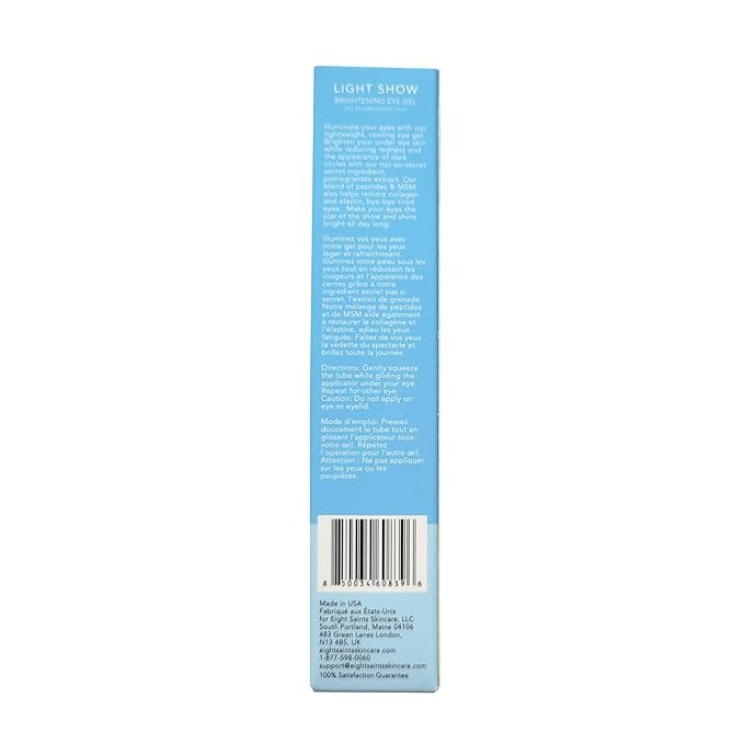 Eight Saints Light Show Brightening Eye Gel, Natural and Organic Anti Aging Cooling Eye Gel to Reduce Puffiness, Wrinkles and Calms Under Eye Skin, 0.5 Ounces