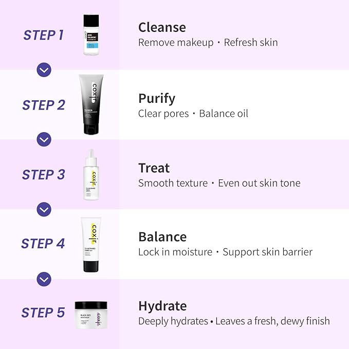 [Holiday Gift Set,Christmas Gift Set]coxir K-Beauty Seoul Glow Set – 5-Step Korean Skincare Routine with TXA & Black Rice – Cleansing oil, Mask Cleanser, Ampoule, Balm & Moisturizer,korean skincare
