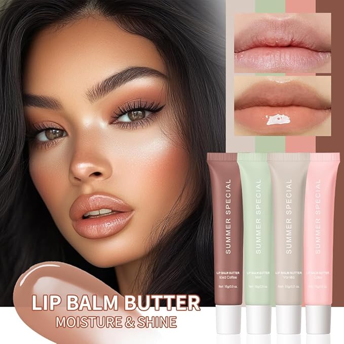 Summer Lip Glossy Butter Balm, Instant Moisture Sheer Tint, Non-Sticky, Conditioning Formula to Soothe & Repair Dry, Chapped Lips, Jelly Lip Stain with Natural Scent (#3Iced Coffee, 1Pc)