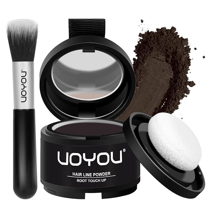 Root Touch Up Powder Instantly Conceals Hair Loss, Gray Root Cover Up Powder, Water & Sweat Resistant Hair Powder for Thinning Hair Men & Women, Includes Brush (Dark Brown, 4g Bottle with Brush)