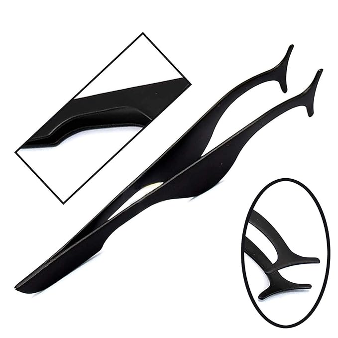 G.S Natural False Eyelashes Stainless Steel Magnetic False Eyelash Tweezers Applicator Clip Makeup Tool - Black