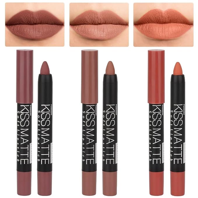 Generic Deep Dark Red Matte Lipstick and Lip Crayon Liner Pencil Pen Set for Women Lip Stain Long Lasting Waterproof labiales (3, 08&17&19)