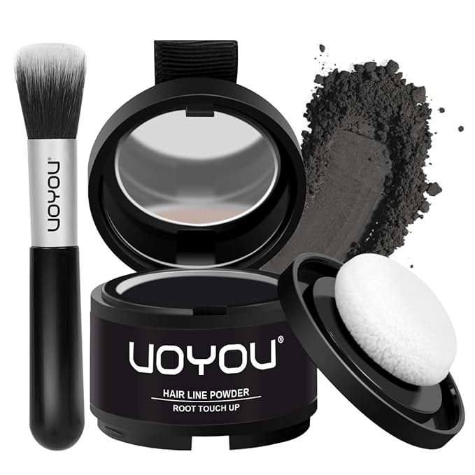 Root Touch Up Powder Instantly Conceals Hair Loss, Gray Root Cover Up Powder, Water & Sweat Resistant Hair Powder for Thinning Hair Men & Women, Includes Brush (Black, 4g Bottle with Brush)