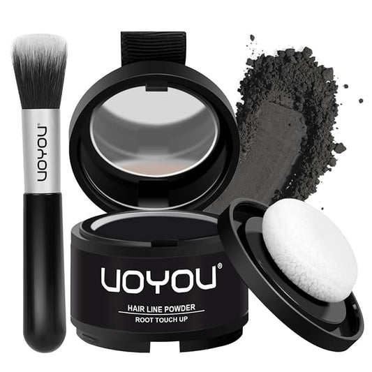 Root Touch Up Powder Instantly Conceals Hair Loss, Gray Root Cover Up Powder, Water & Sweat Resistant Hair Powder for Thinning Hair Men & Women, Includes Brush (Black, 4g Bottle with Brush)